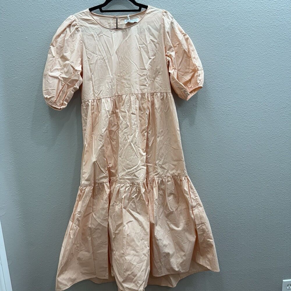 New Anthropologie Dress Size Medium Marny Tiered Cotton Modest Hi-Low 1/2 Sleeve - Picture 4 of 9